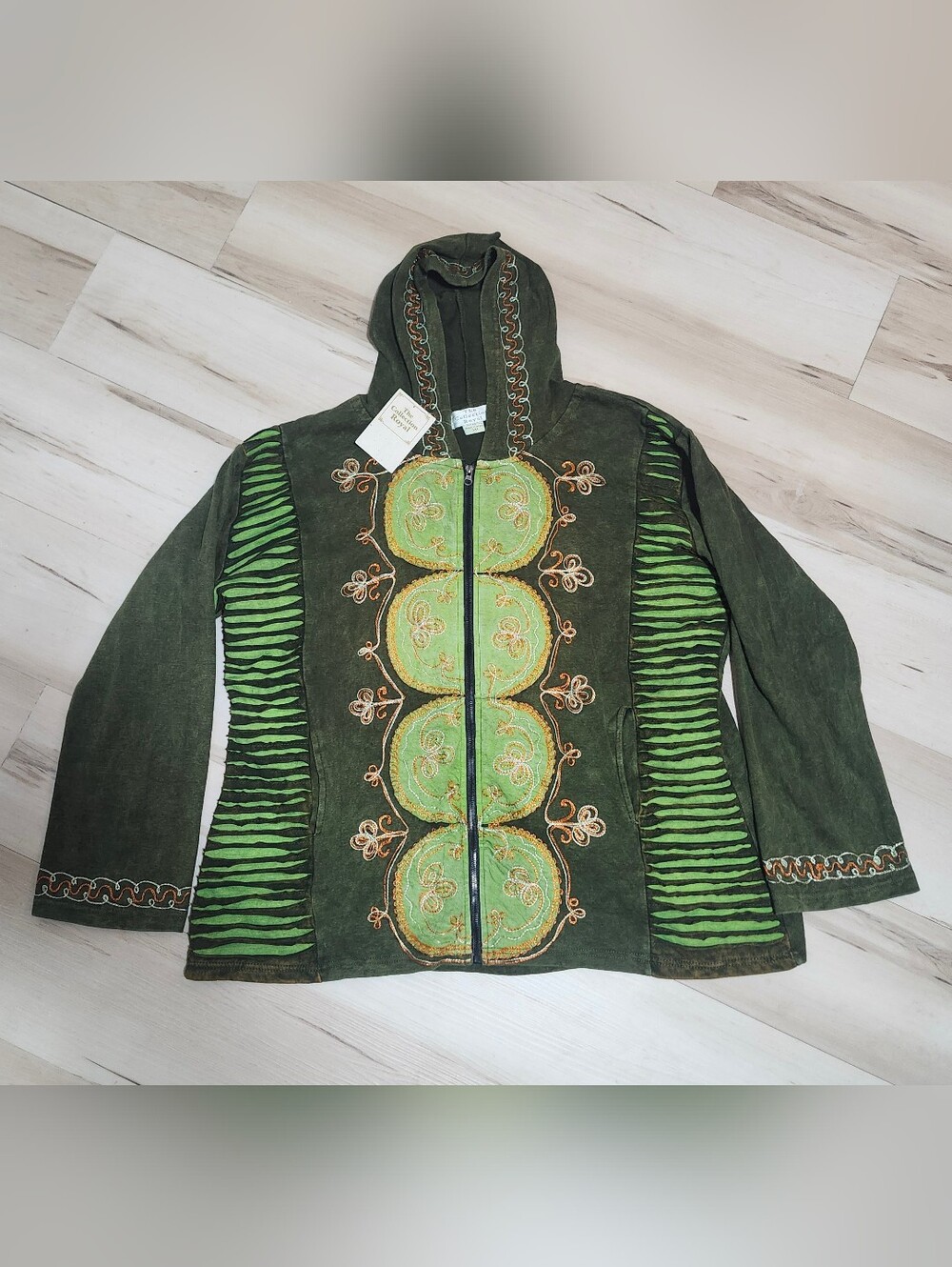 The Collection Royal Green Embroidered Hooded Jacket - Handmade Boho Patchwork